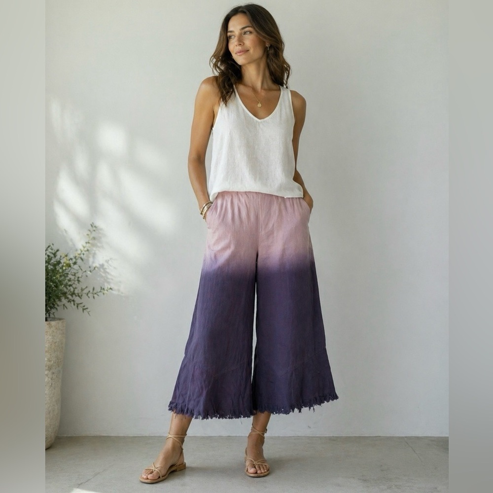 Umgee Ombre Wide-Leg Crop Pants in Pink and Purple
